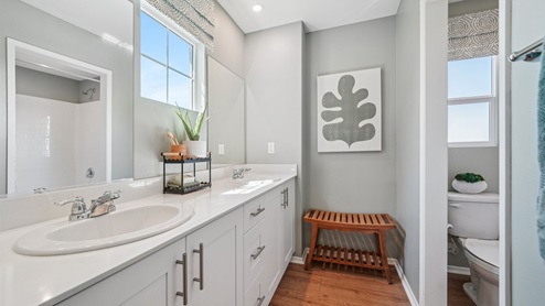 Bathroom with dual sinks and sink