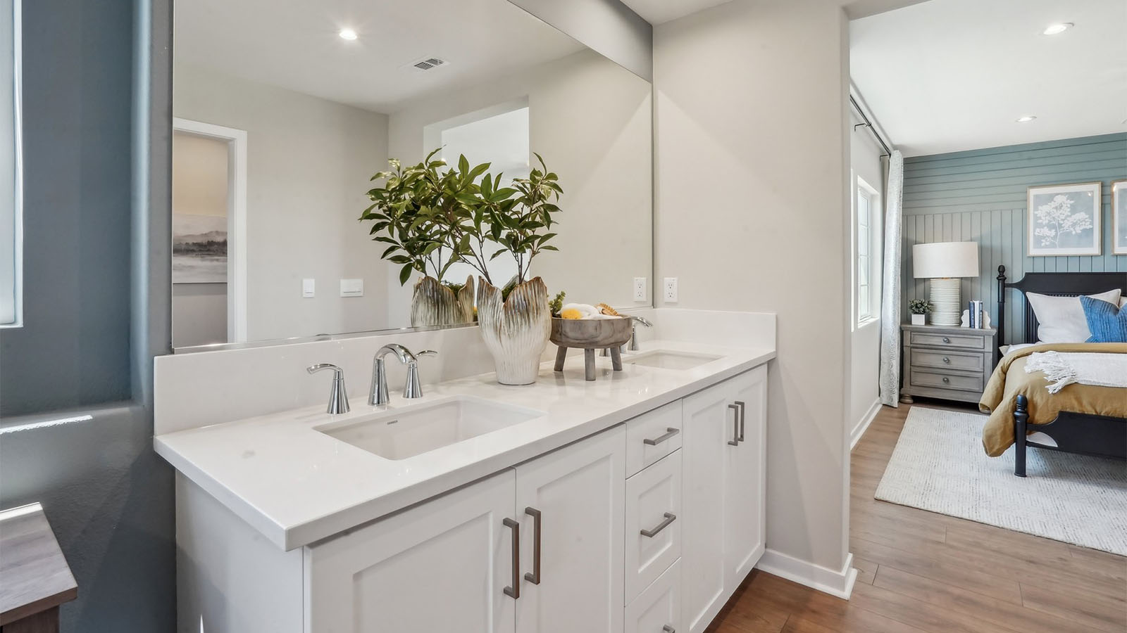 Primary bathroom with dual vanities