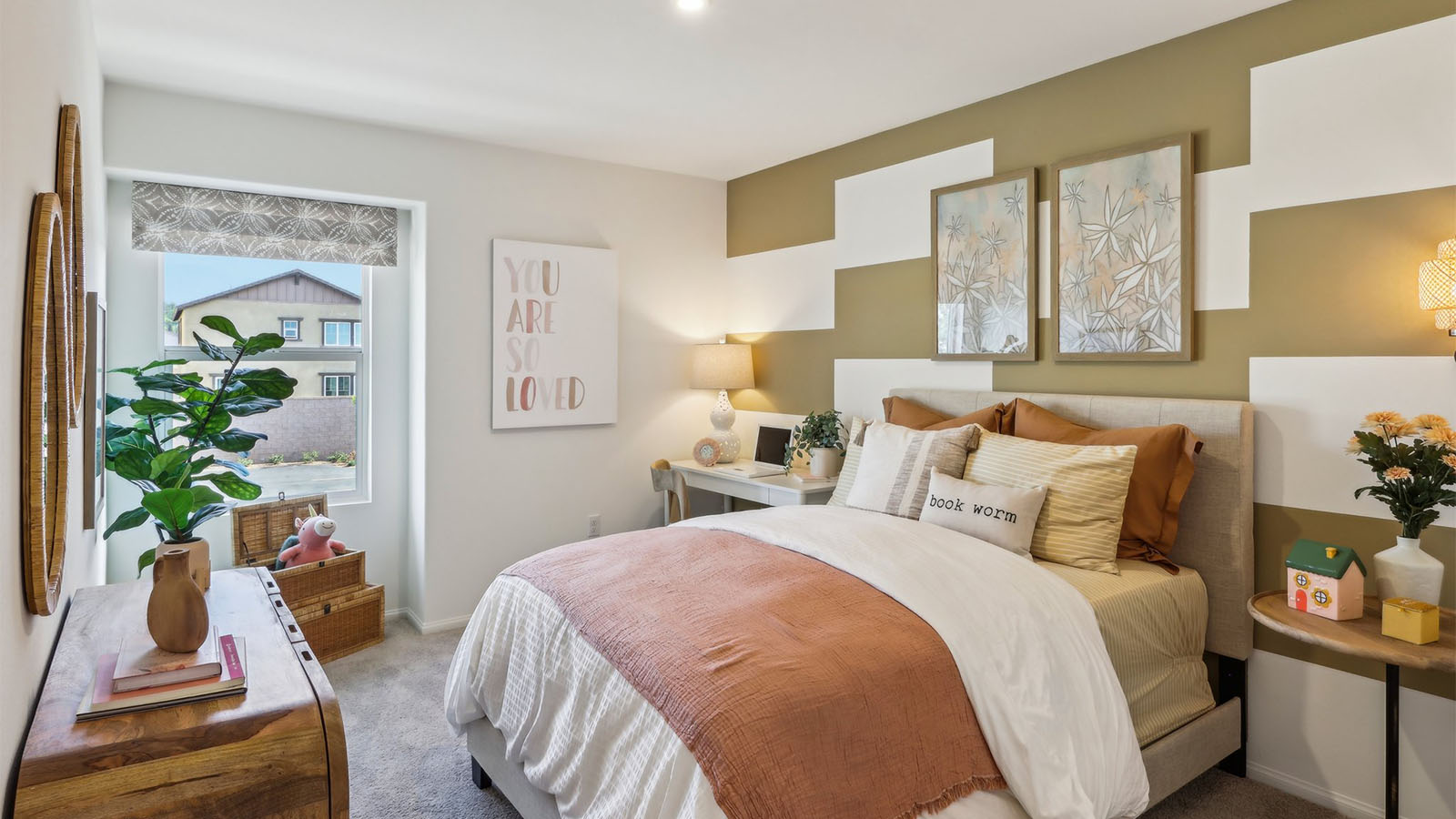 Spacious bedroom with accent wall