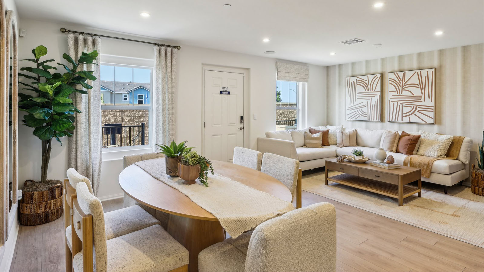 Open-concept dining room area and great room