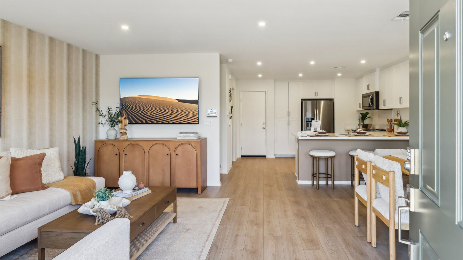 Open-concept dining room area and great room
