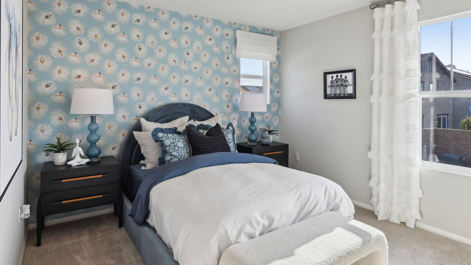 Bedroom with plush carpet