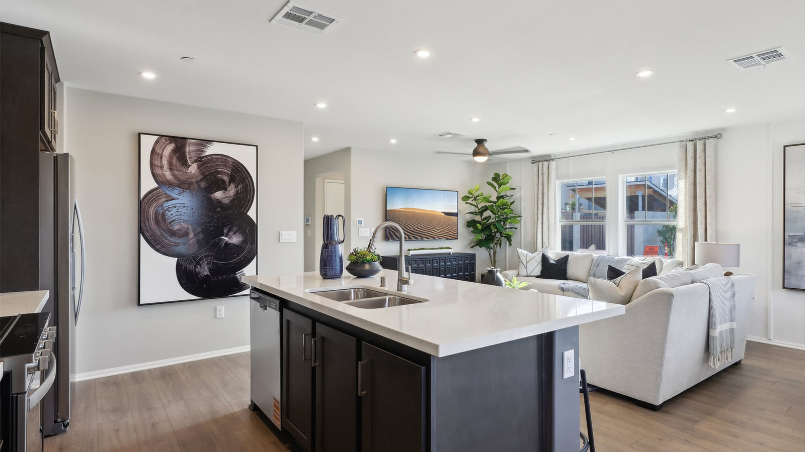 Open-concept kitchen and dining room area