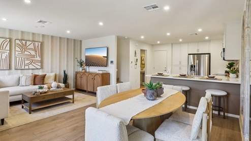 Open-concept dining room area and great room