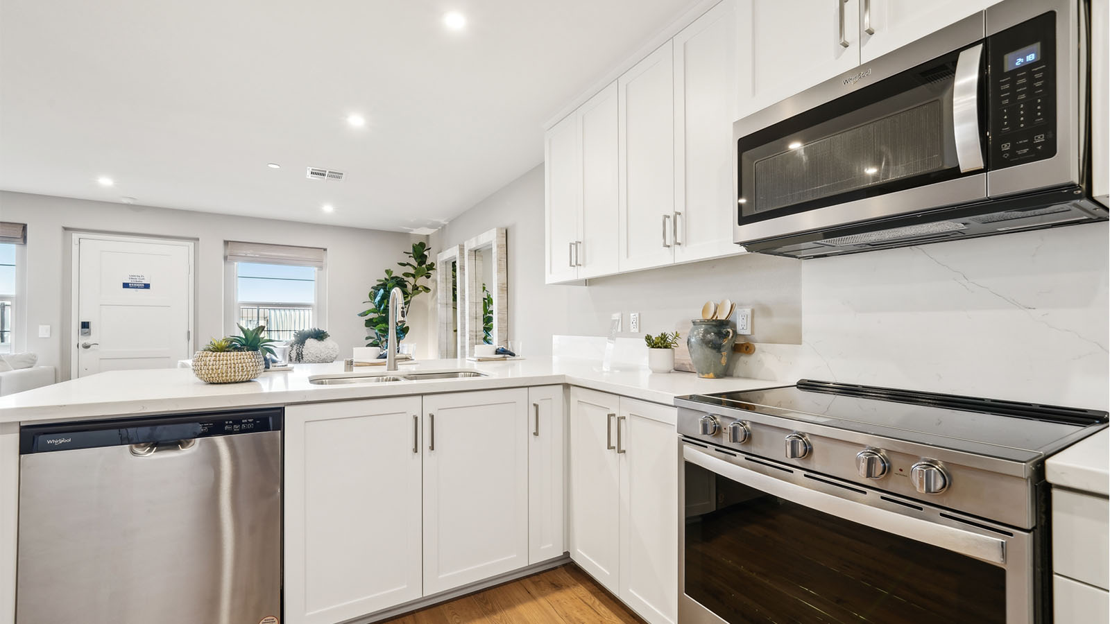 Modern open-concept dining room, and kitchen