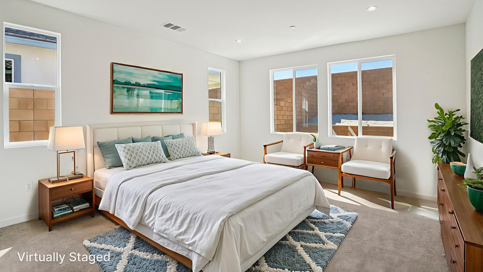 Virtually staged primary bedroom