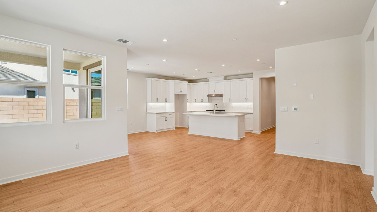 Open-concept great room and dining room