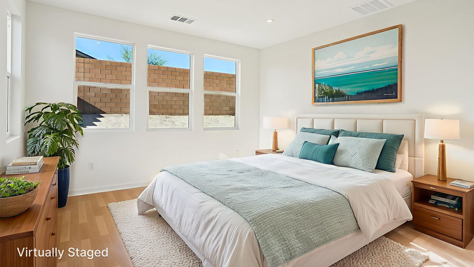 Virtually staged primary bedroom