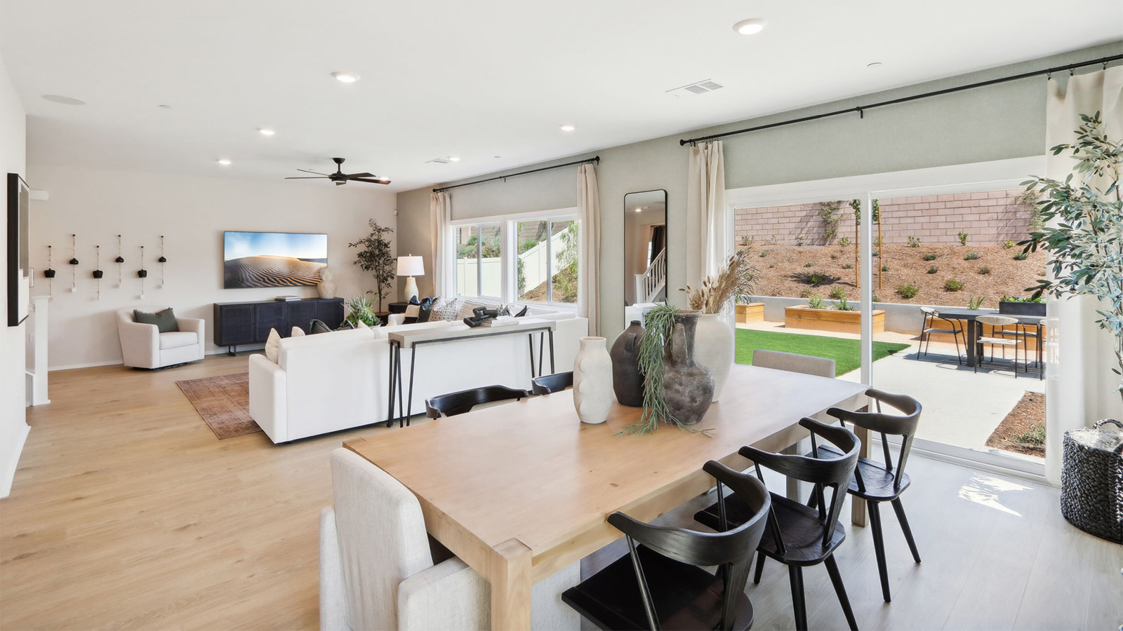 Open-concept great room and dining room