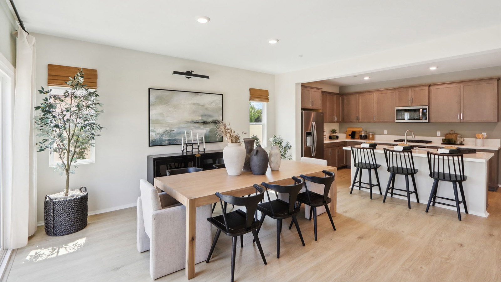 Open-concept great room and dining room
