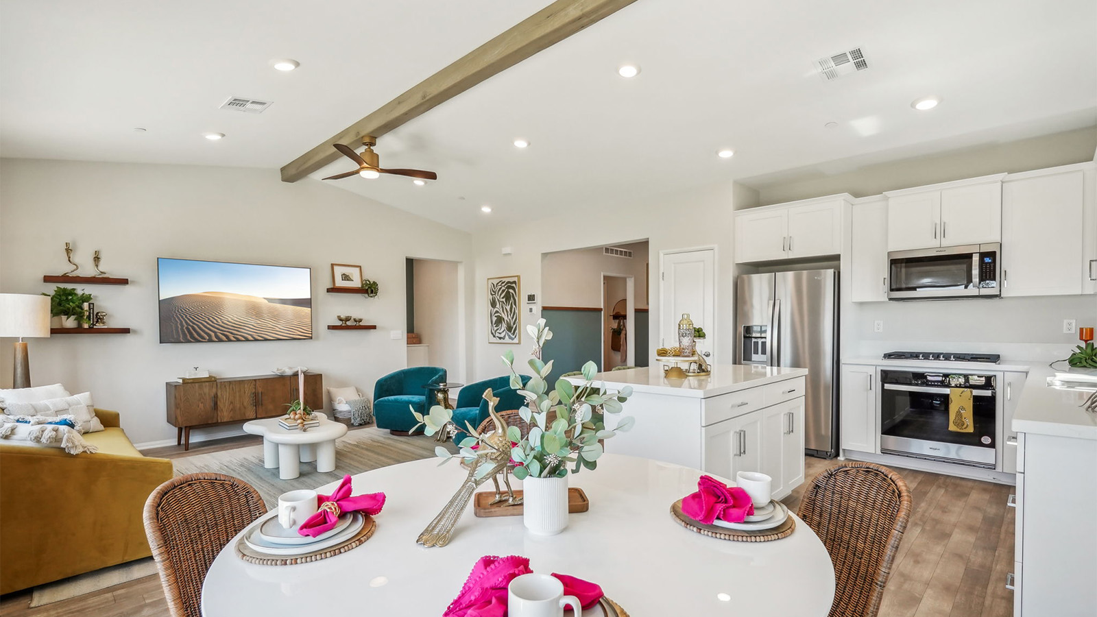 Open concept living, dining, and kitchen