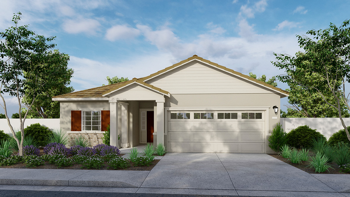 Residence 1898 single-story, 2-car garage home rendering with exterior elevation B