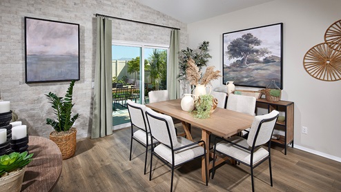 Dining area with views of the spacious backyard