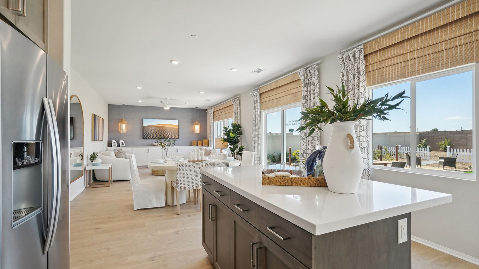 Spacious kitchen with an island and stainless-steel appliances