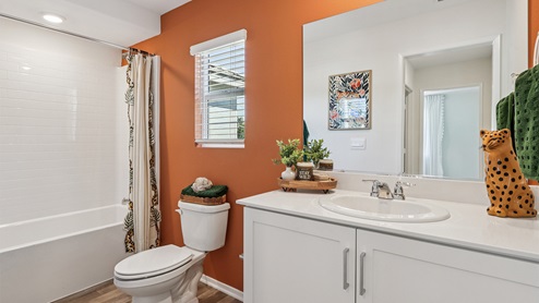 Bathroom with white cabinets