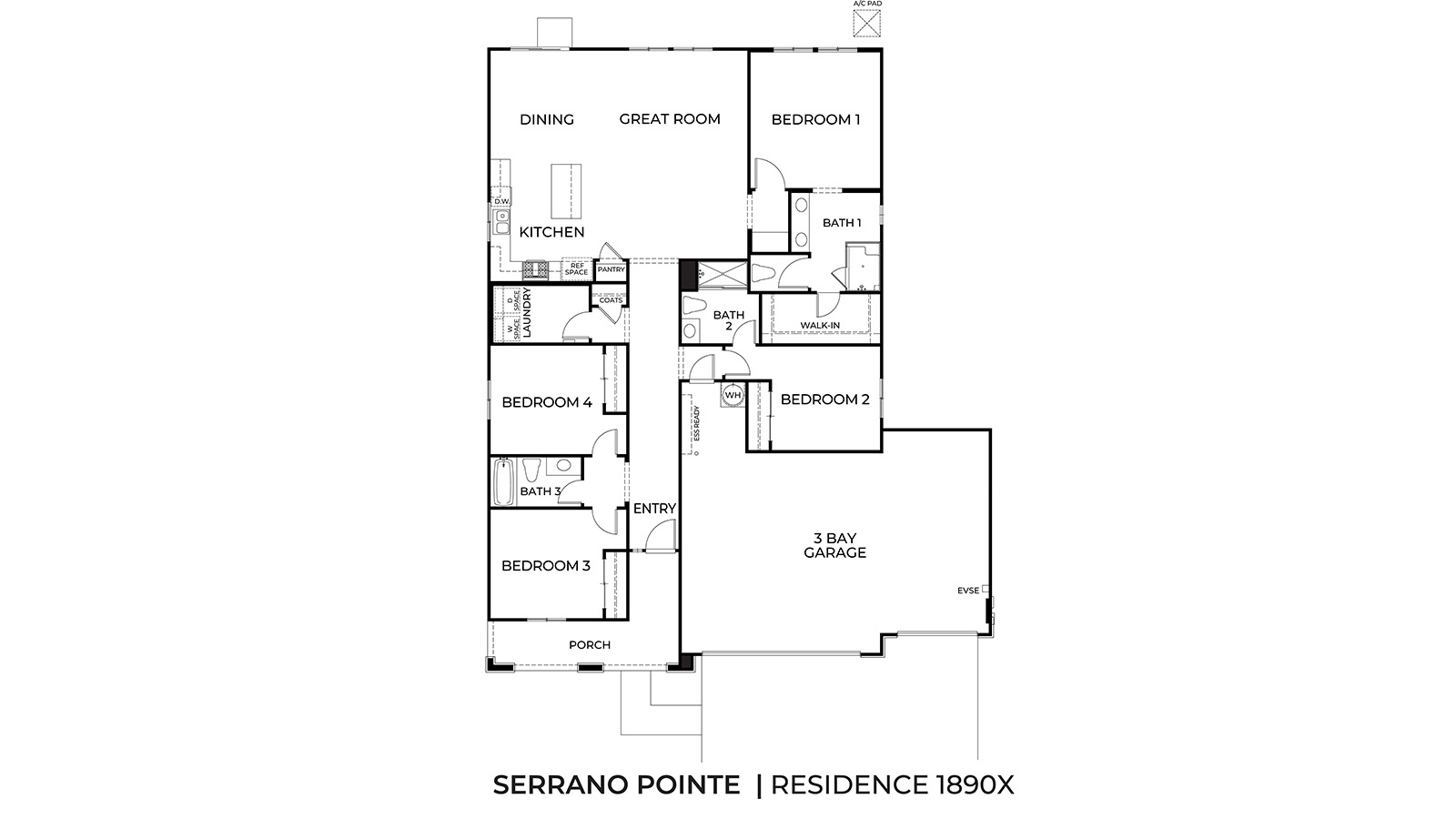 Residence 1890 floorplan with a 3-car garage