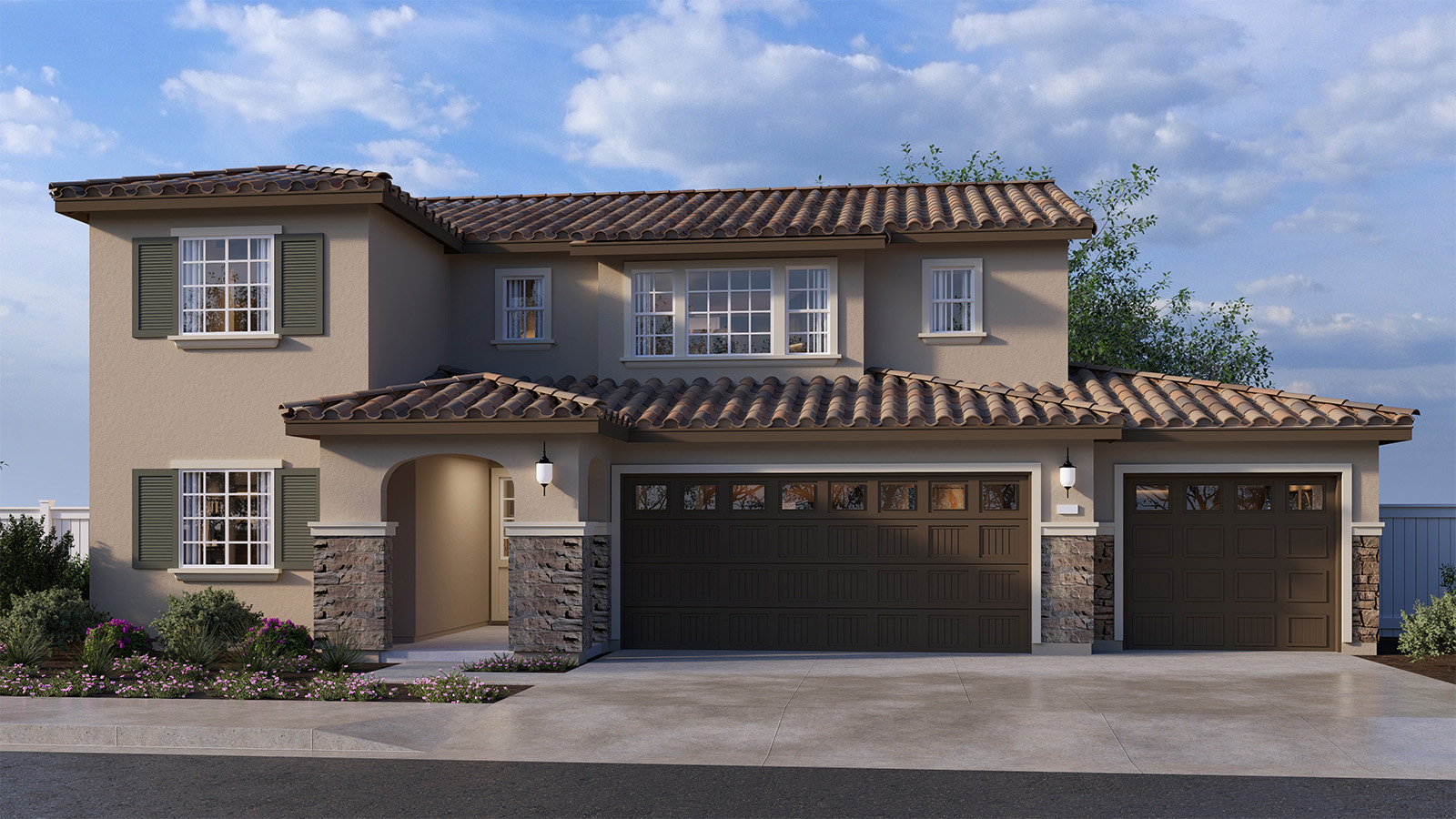 Residence 2259 rendering with a 3-car garage, elevation D