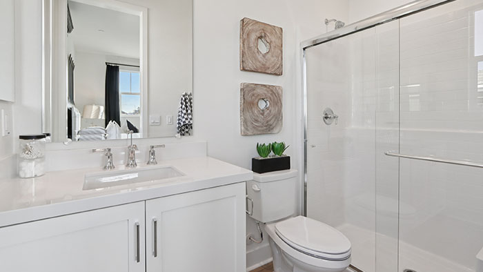 Interior bathroom with sink and shower