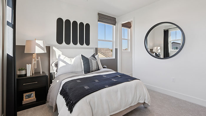Interior bedroom with large windows