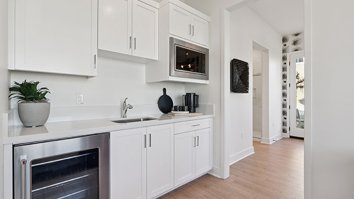 Interior kitchen with white cabinets
