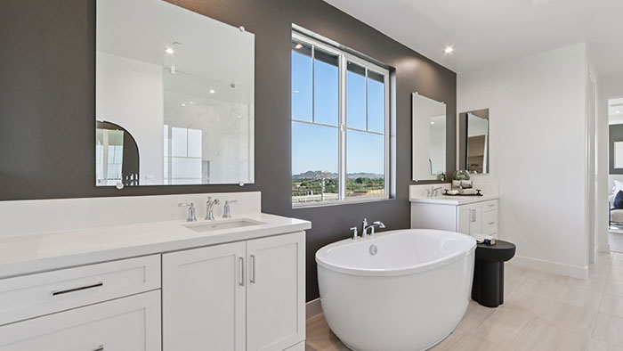 Interior bathroom with sink and bath tub