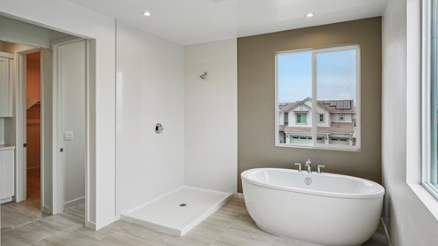Primary bathroom shower and bathtub