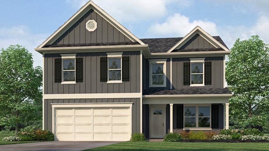 Rendering of our Galen floorplan, featuring 4 bedrooms and 2 and a half bathrooms across two levels and 2,340 square feet.