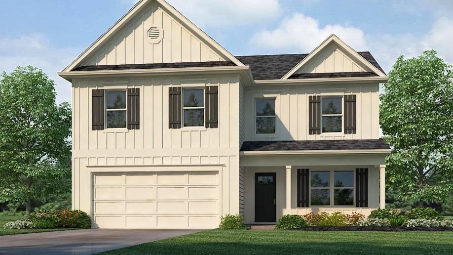 Rendering of our Galen floorplan, featuring 4 bedrooms and 2 and a half bathrooms across two levels and 2,340 square feet.