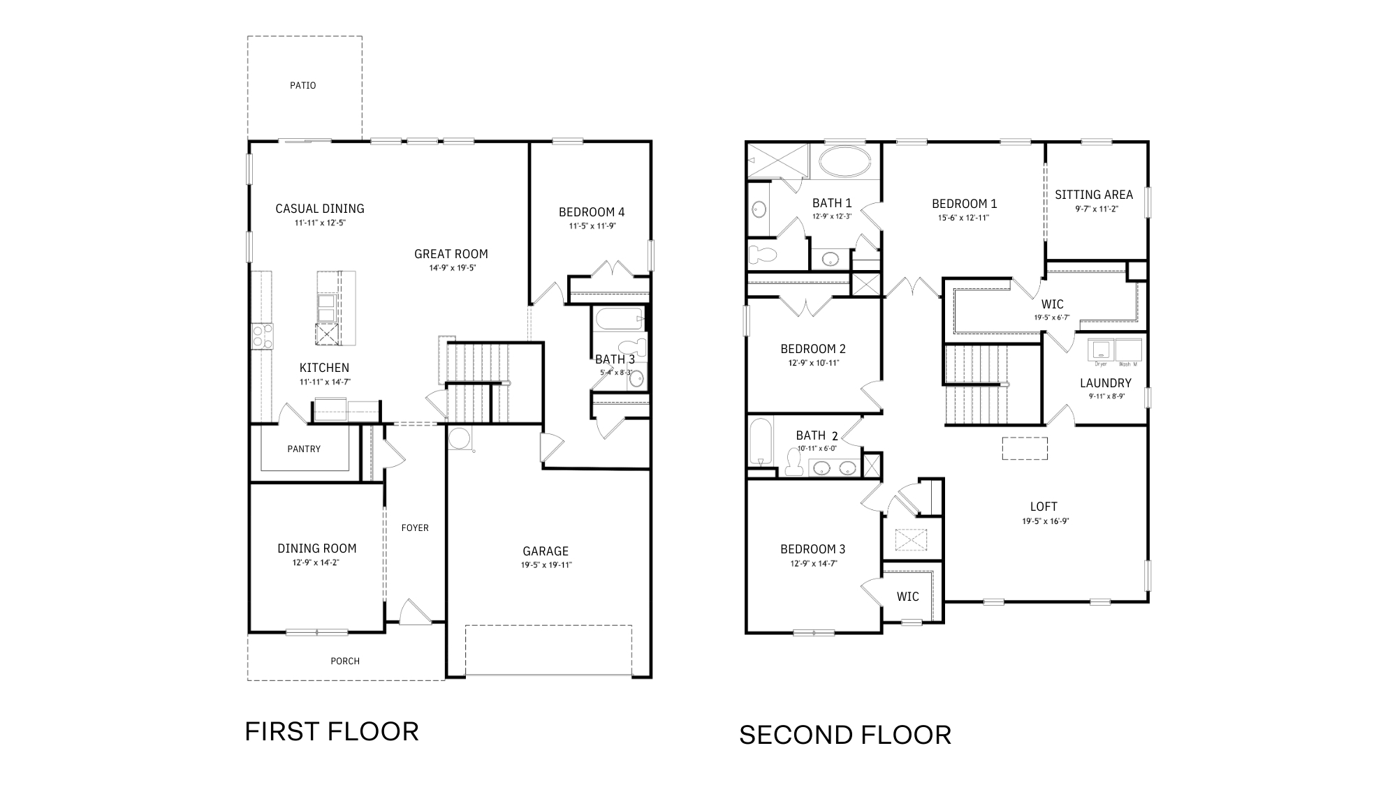 A top-down view of the 4 bedroom, 3 bathroom Hampshire floorplan.