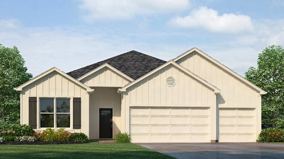 Welcome to the Destin Plan, a beautiful 4 bed, 3 bath home with a spacious covered patio and a 3-car garage – all on one level. Sitting just under 2,300square feet, this home offers a large breakfast nook, a separate dining area, and a large living area making a very comfortable open design for easy entertaining. In the kitchen, you will find a large island bar and a corner pantry.