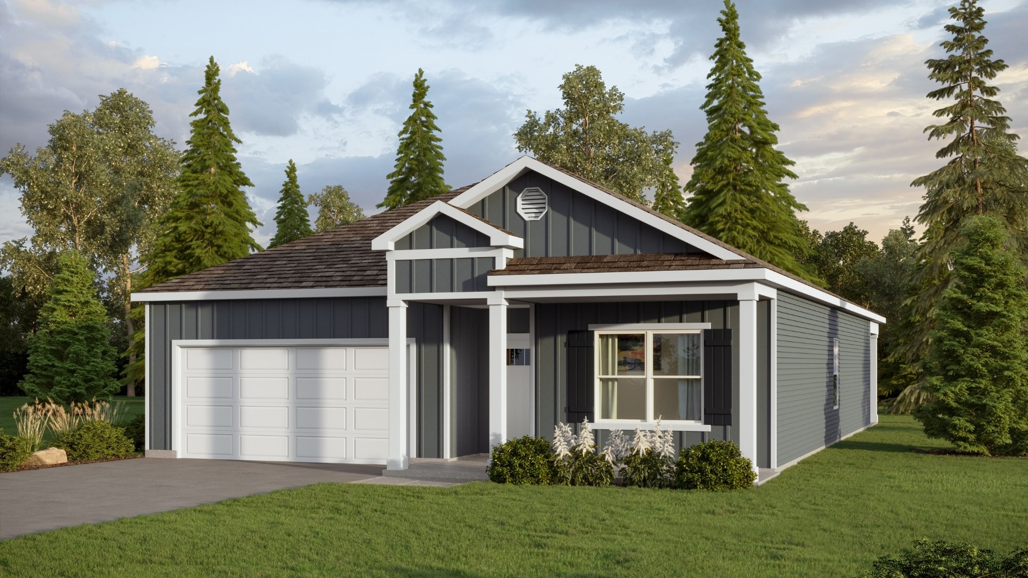 Rendering of our Cali plan featuring a seamless open layout just under 1,800 square feet, this beautiful single- story home offers 4-bedrooms with 2-bathrooms, and a 2-car garage.
