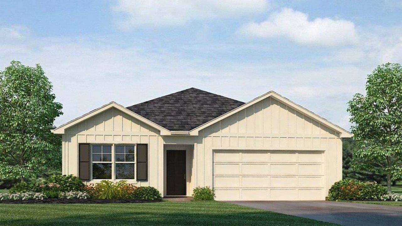 Rendering of our Aldridge plan presenting 3 bedrooms and 2 bathrooms within a single level encompassing 1,272 square feet.