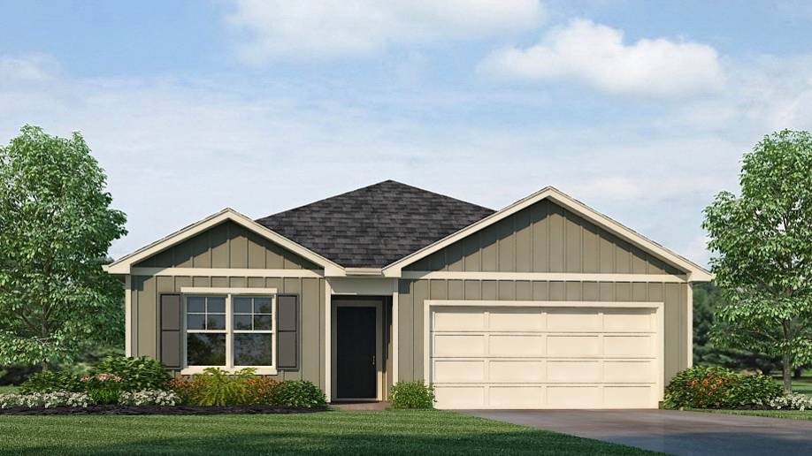 Rendering of our Aldridge plan presenting 3 bedrooms and 2 bathrooms within a single level encompassing 1,272 square feet.