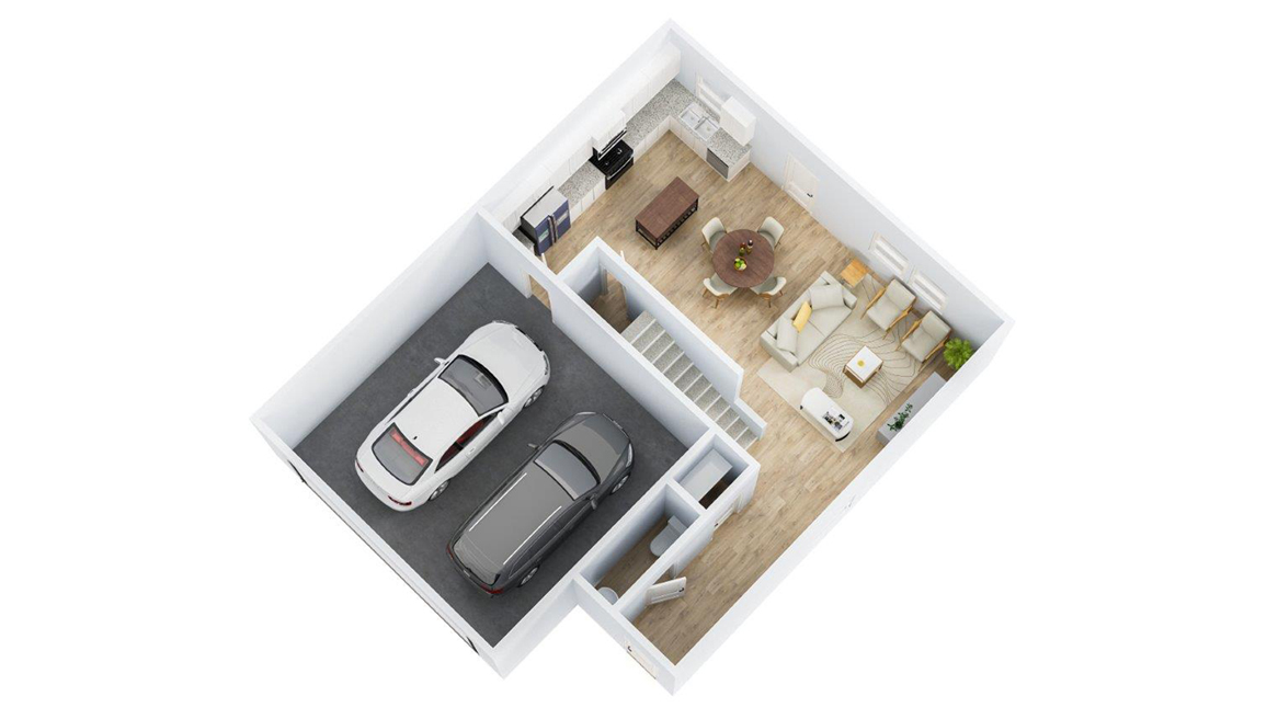 Taylor-3D-Floorplan – First Floor - with furniture located throughout the home