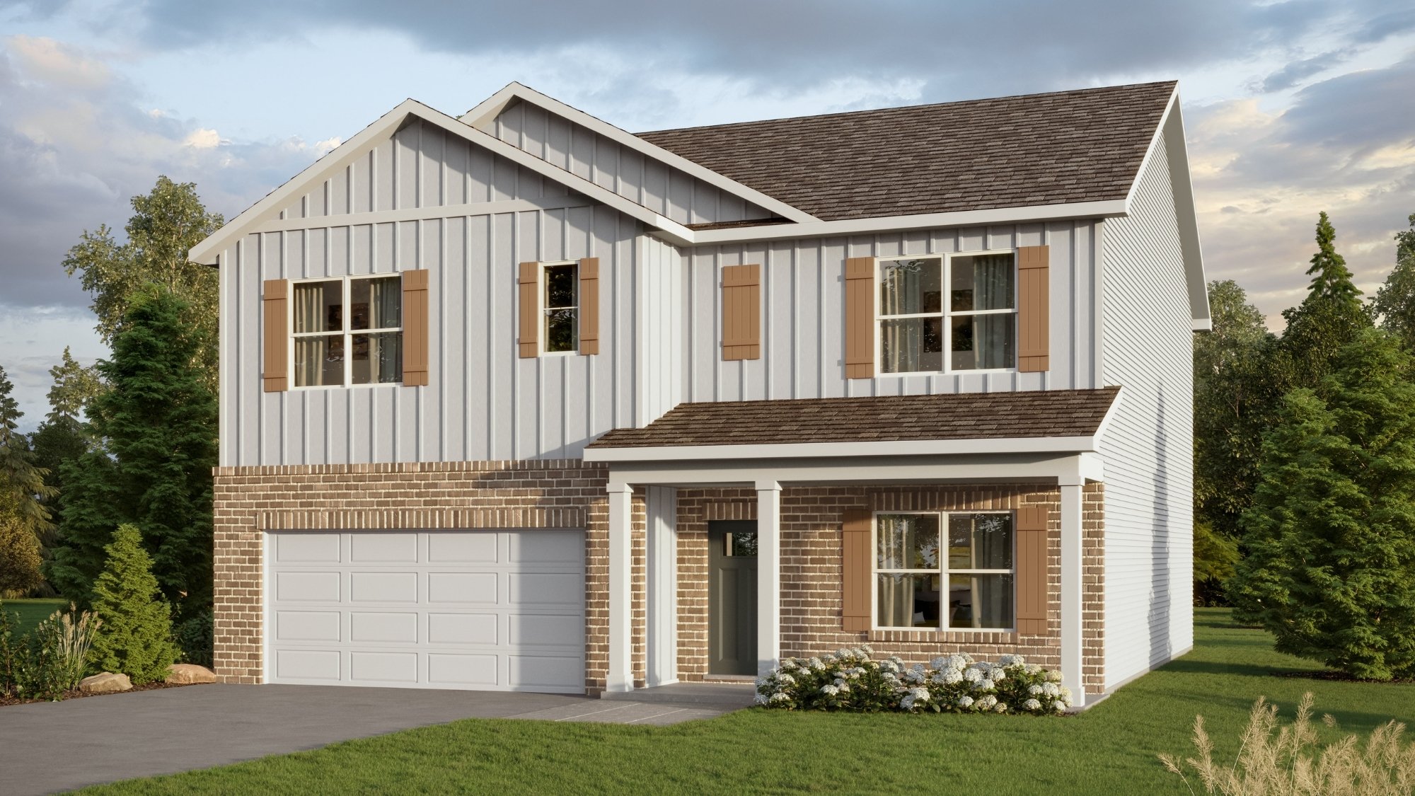 Rendering of the Hayden plan featuring a spacious two-story plan with 5 bedrooms and 3 bathrooms, covering 2,511 square feet.