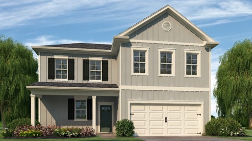 Belfort-Elevation-D1 - 2 story home with a front porch and 2 car garage