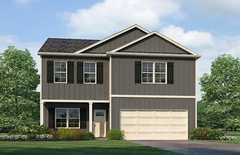 Penwell-Elevation-B1-grey 2 story home with a 2 car garage