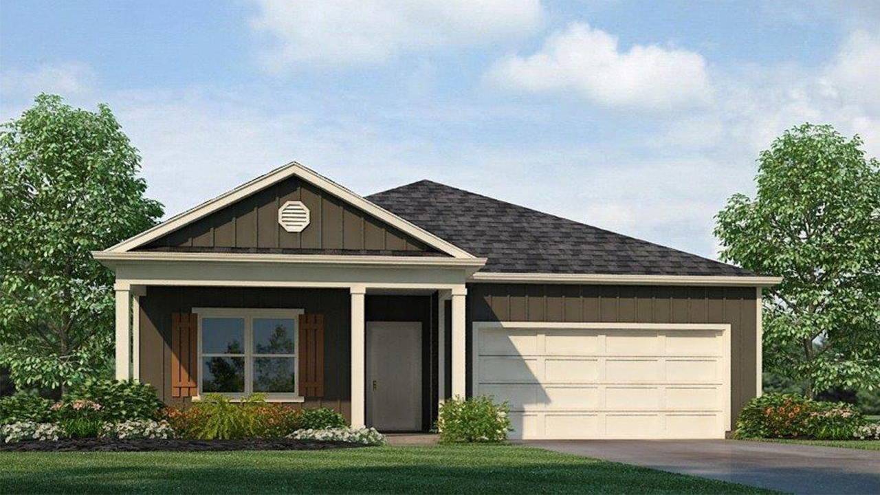 The Rhett plan is a single-level layout that offers a practical design with 4 bedrooms and 2 bathrooms within 1,774 square feet. A standout feature is the seamless integration of the kitchen, breakfast area, and great room in an open concept layout, ideal for hosting guests. The kitchen boasts granite countertops, stainless steel appliances, and a pantry. The spacious Living Area includes trey ceilings and leads to a shaded covered patio. The Bedroom One suite serves as a private retreat with trey ceilings, a luxurious shower, separate garden tub, double marble vanity, private water closet, and a large walk-in closet. A two-car garage and laundry room offer convenience and storage. Additionally, there are 3 other bedrooms and another full bathroom included in the plan. Furthermore, the home comes with a one-year builder's warranty. Notably, your new home is equipped with our smart home technology package. This includes a Z-Wave programmable thermostat manufactured by Honeywell, a Z-Wave door lock manufactured by Kwikset, a Z-Wave wireless switch manufactured by Eaton Corporation, a Qolsys, Inc. touchscreen Smart Home control device, an automation platform from Alarm.com, a SkyBell video doorbell, and an Amazon Echo Dot. For more information, please speak to a New Home Sales Agent.