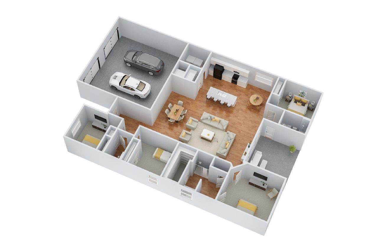 Destin-Floorplan -  3D Floorplan with furniture located throughout the home