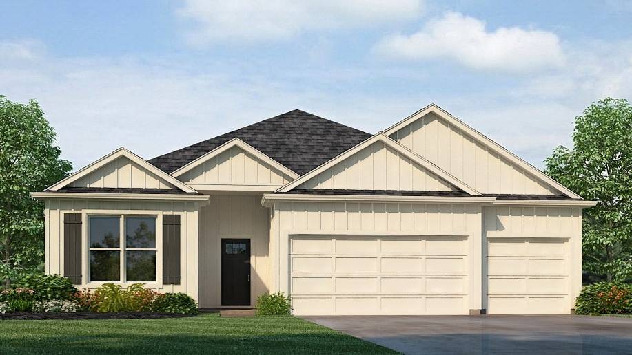 The stunning Destin plan presents a charming single-level home with 4 bedrooms, 3 bathrooms, a generous covered patio, and a 3-car garage. This home boasts a spacious breakfast nook, a separate dining area, and a large living area, creating an inviting open design perfect for effortless entertaining. The kitchen features a sizable island bar and a convenient corner pantry. Bedroom 1 offers ample space and is accompanied by an adjoining bath that includes a double vanity, a luxurious garden tub, a separate shower, and a sizable walk-in closet. Additionally, there are 3 other bedrooms throughout the home, accompanied by 2 bathrooms. Quality materials and workmanship throughout, with superior attention to detail, plus a one-year builder’s warranty. Your new home also includes our smart home technology package! A D.R. Horton Smart Home is equipped with technology that includes the following: a Z-Wave programmable thermostat manufactured by Honeywell; a Z-Wave door lock manufactured by Kwikset; a Z-Wave wireless switch manufactured by Eaton Corporation; a Qolsys, Inc. touchscreen Smart Home control device; an automation platform from Alarm.com; a SkyBell video doorbell; an Amazon Echo Dot.* Talk to a New Home Sales Agent for details.