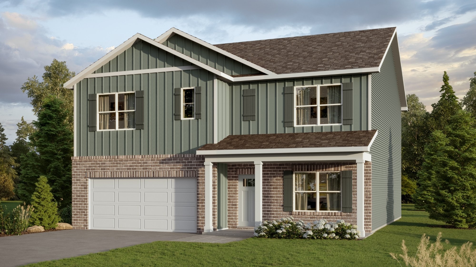 Rendering of our Carol plan with just over 2,500 square feet, this beautiful two- story home offers 5-bedrooms with 3-bathrooms, and a 2-car garage with a gorgeous open floor layout.