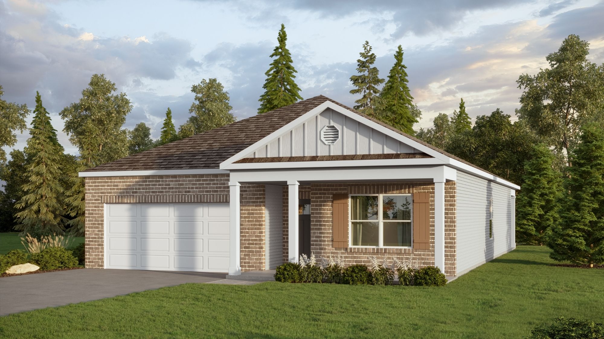 Rendering of the Rhett plan a well-designed single-level layout with 4 bedrooms and 2 bathrooms, encompassing 1,774 square feet for practical living.