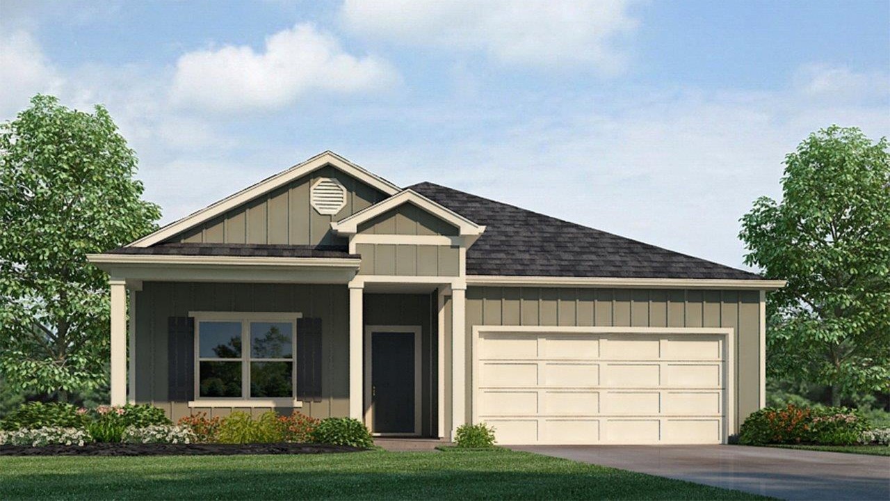 Rhett -Elevation-H15 - 1 story home with a covered front porch and a 2 car garage