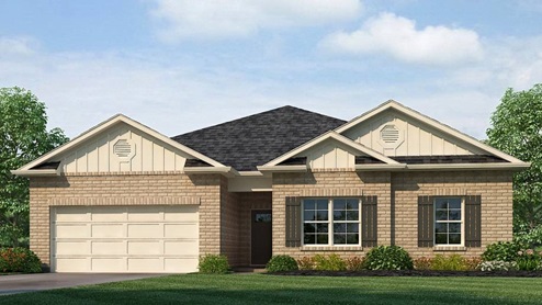 The Clayton is a single-level plan with 4 bedrooms and 2 bathrooms, spanning 2,107 square feet. The kitchen is generously sized and includes a breakfast island, seamlessly connecting to the living room adorned with trey ceilings. Bedroom One is spacious and boasts a luxurious bathroom with a soaking garden tub, separate shower, double vanities, and a sizable walk-in closet. Relax and unwind on the shaded covered patio, perfect for enjoying early morning coffee or peaceful evenings. Additionally, this plan encompasses 3 additional bedrooms, a full bath with a tub/shower, a laundry room, and a 2 car garage, providing ample space and convenience. Quality materials and workmanship throughout, with superior attention to detail, plus a one-year builder’s warranty. Your new home also includes our smart home technology package! A D.R. Horton Smart Home is equipped with technology that includes the following: a Z-Wave programmable thermostat manufactured by Honeywell; a Z-Wave door lock manufactured by Kwikset; a Z-Wave wireless switch manufactured by Eaton Corporation; a Qolsys, Inc. touchscreen Smart Home control device; an automation platform from Alarm.com; a SkyBell video doorbell; an Amazon Echo Dot.* Talk to a New Home Sales Agent for details.