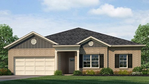 The Clayton is a single-level plan with 4 bedrooms and 2 bathrooms, spanning 2,107 square feet. The kitchen is generously sized and includes a breakfast island, seamlessly connecting to the living room adorned with trey ceilings. Bedroom One is spacious and boasts a luxurious bathroom with a soaking garden tub, separate shower, double vanities, and a sizable walk-in closet. Relax and unwind on the shaded covered patio, perfect for enjoying early morning coffee or peaceful evenings. Additionally, this plan encompasses 3 additional bedrooms, a full bath with a tub/shower, a laundry room, and a 2 car garage, providing ample space and convenience. Quality materials and workmanship throughout, with superior attention to detail, plus a one-year builder’s warranty. Your new home also includes our smart home technology package! A D.R. Horton Smart Home is equipped with technology that includes the following: a Z-Wave programmable thermostat manufactured by Honeywell; a Z-Wave door lock manufactured by Kwikset; a Z-Wave wireless switch manufactured by Eaton Corporation; a Qolsys, Inc. touchscreen Smart Home control device; an automation platform from Alarm.com; a SkyBell video doorbell; an Amazon Echo Dot.* Talk to a New Home Sales Agent for details.