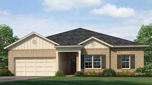 The Clayton is a single-level plan with 4 bedrooms and 2 bathrooms, spanning 2,107 square feet. The kitchen is generously sized and includes a breakfast island, seamlessly connecting to the living room adorned with trey ceilings. Bedroom One is spacious and boasts a luxurious bathroom with a soaking garden tub, separate shower, double vanities, and a sizable walk-in closet. Relax and unwind on the shaded covered patio, perfect for enjoying early morning coffee or peaceful evenings. Additionally, this plan encompasses 3 additional bedrooms, a full bath with a tub/shower, a laundry room, and a 2 car garage, providing ample space and convenience. Quality materials and workmanship throughout, with superior attention to detail, plus a one-year builder’s warranty. Your new home also includes our smart home technology package! A D.R. Horton Smart Home is equipped with technology that includes the following: a Z-Wave programmable thermostat manufactured by Honeywell; a Z-Wave door lock manufactured by Kwikset; a Z-Wave wireless switch manufactured by Eaton Corporation; a Qolsys, Inc. touchscreen Smart Home control device; an automation platform from Alarm.com; a SkyBell video doorbell; an Amazon Echo Dot.* Talk to a New Home Sales Agent for details.
