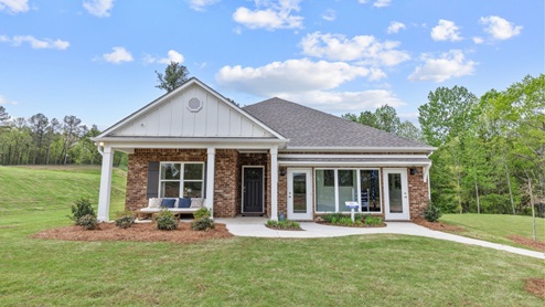 New model home timberline. This beautiful single- story home with light red brick with a covered front porch boasts 4-bedrooms with 2-bathrooms, a 2-car garage.