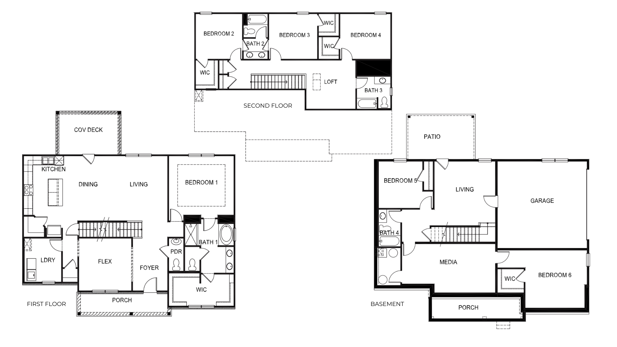 A top-down view of the Norwood floorplan, featuring the optional basement.