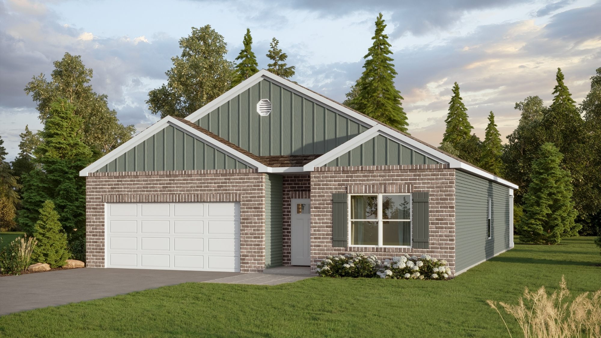 Rendering of our Cali plan featuring a seamless open layout just under 1,800 square feet, this beautiful single- story home offers 4-bedrooms with 2-bathrooms, and a 2-car garage.
