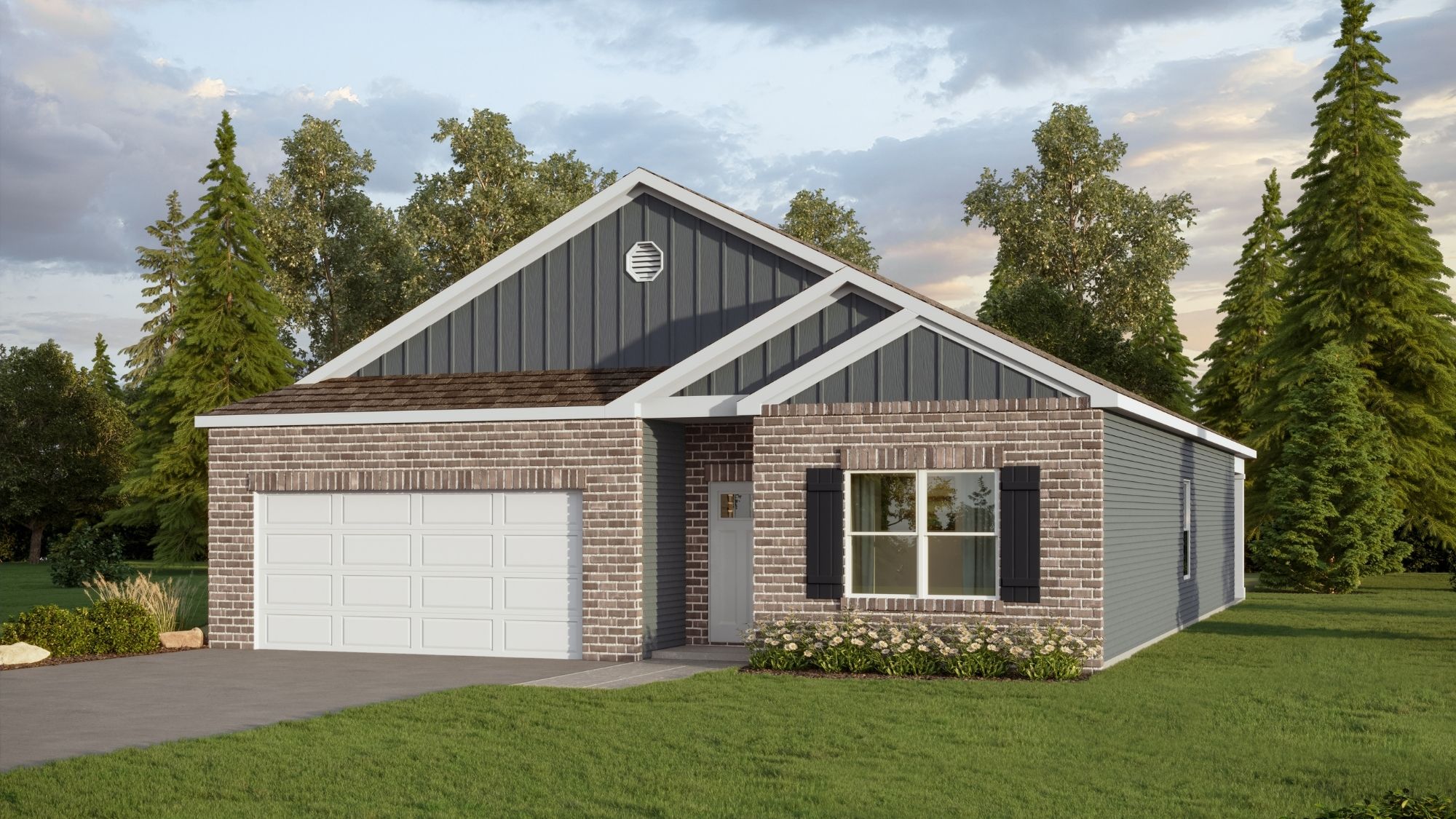 Rendering of our Cali plan featuring a seamless open layout just under 1,800 square feet, this beautiful single- story home offers 4-bedrooms with 2-bathrooms, and a 2-car garage.